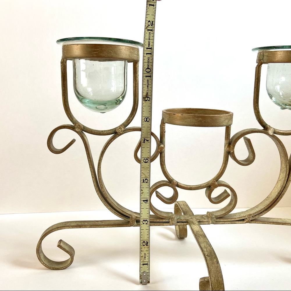 Antiqued Brushed Gold Iron Scroll Candelabra - Picture 3 of 12